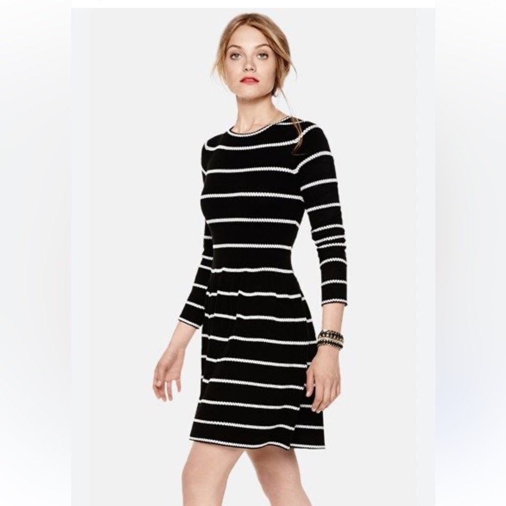 Eliza J Knit Sweater Dress 1XL Midi Black‎ White A Line Long Sleeve Pop Over